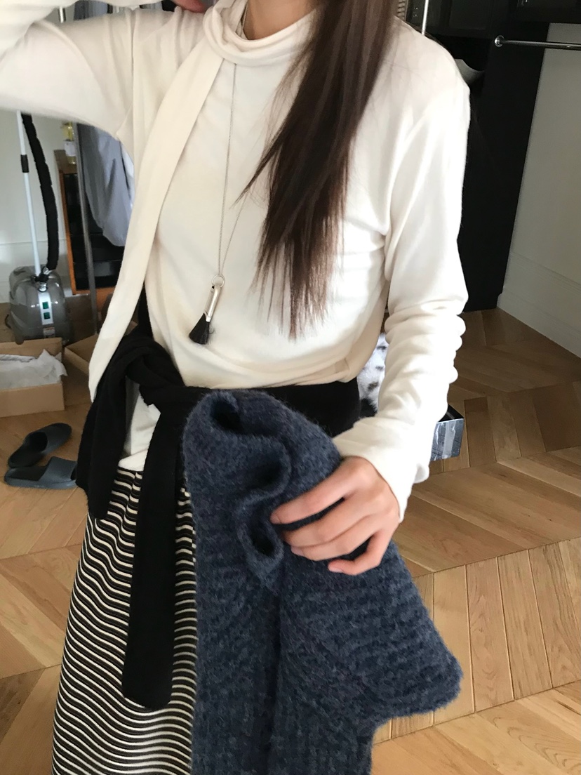 ESCHER韓國直郵26秋冬系帶針織長袖上衣長袖T恤系帶直筒寬松ESCHER長袖T恤