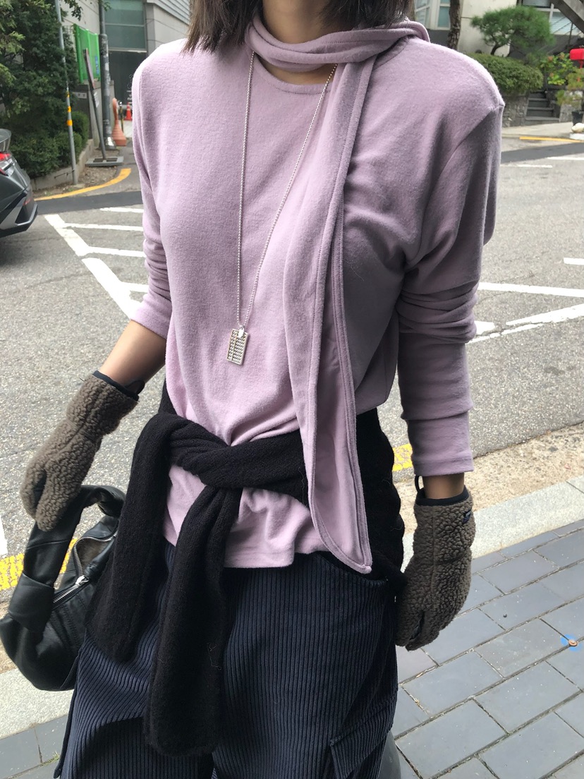 ESCHER韓國直郵26秋冬系帶針織長袖上衣長袖T恤系帶直筒寬松ESCHER長袖T恤