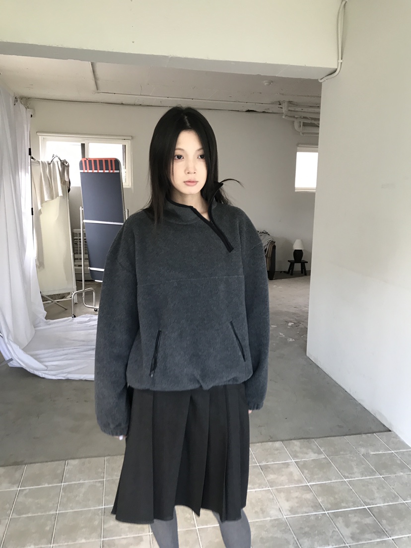 ENHANCE/HOPESMORE東大門代購26秋冬立領抽繩衛衣半拉鏈口袋立ENHANCE/HOPESMORE衛衣