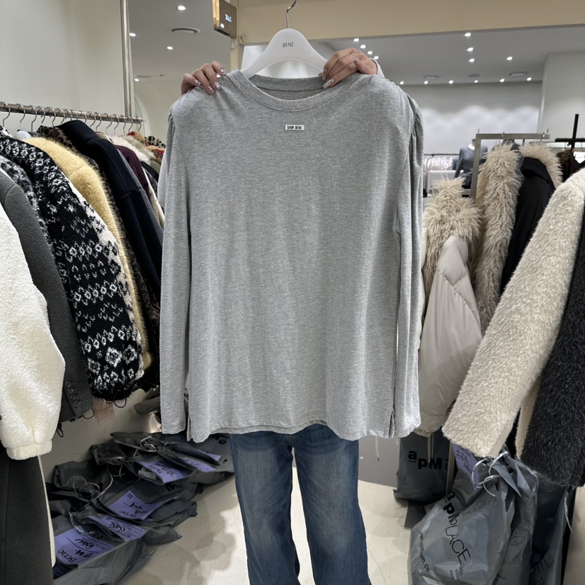 SHOP BENE_Bene東大門直郵26秋冬寬松圓領長袖T恤落肩圓領寬松SHOP BENE_Bene長袖T恤圖色2