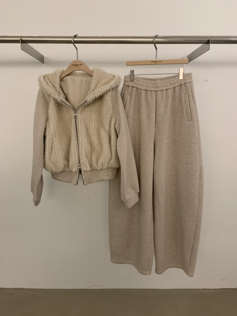 UNDER KEY韓國直郵26秋冬毛絨連帽套裝拉鏈開合連帽衫口袋毛絨UNDER KEY套裝圖色1