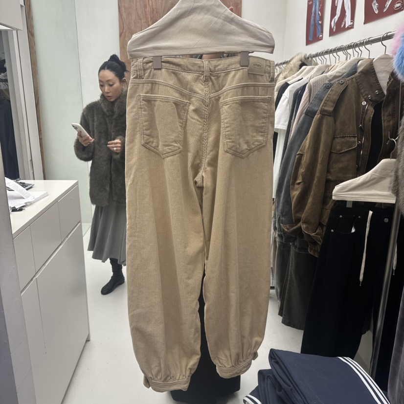 CHAV韓國代購26秋冬束口燈芯絨休閑褲抽繩寬松CHAV休閑褲
