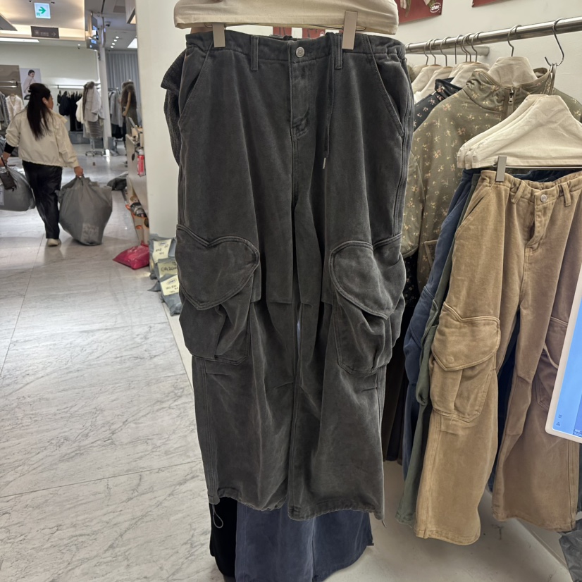 CHAV東大門代購26秋冬心形口袋工裝休閑褲口袋工裝加絨抽繩CHAV休閑褲圖色2