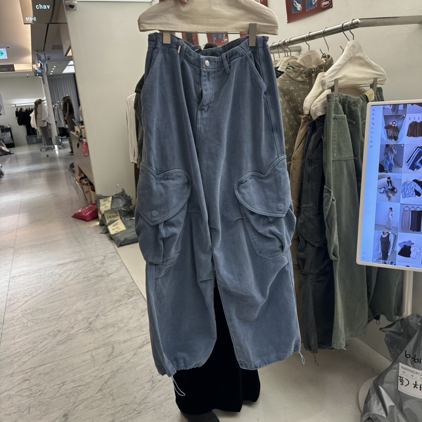CHAV東大門代購26秋冬心形口袋工裝休閑褲口袋工裝加絨抽繩CHAV休閑褲圖色5