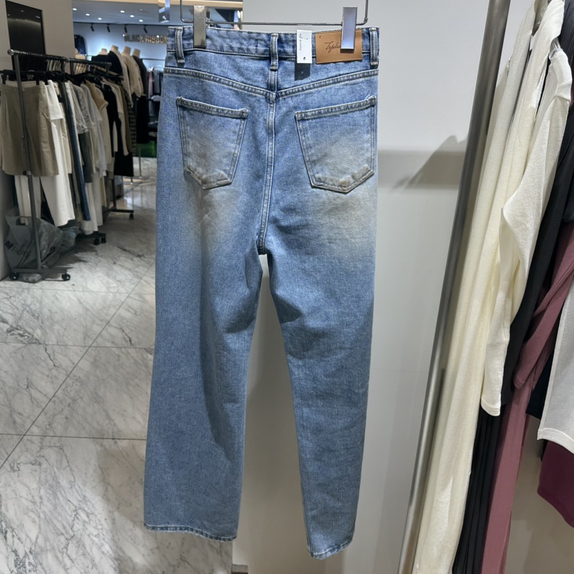 TOPDRESSING韓國代購26秋冬破洞直筒牛仔褲毛邊設計直筒復古破TOPDRESSING牛仔褲