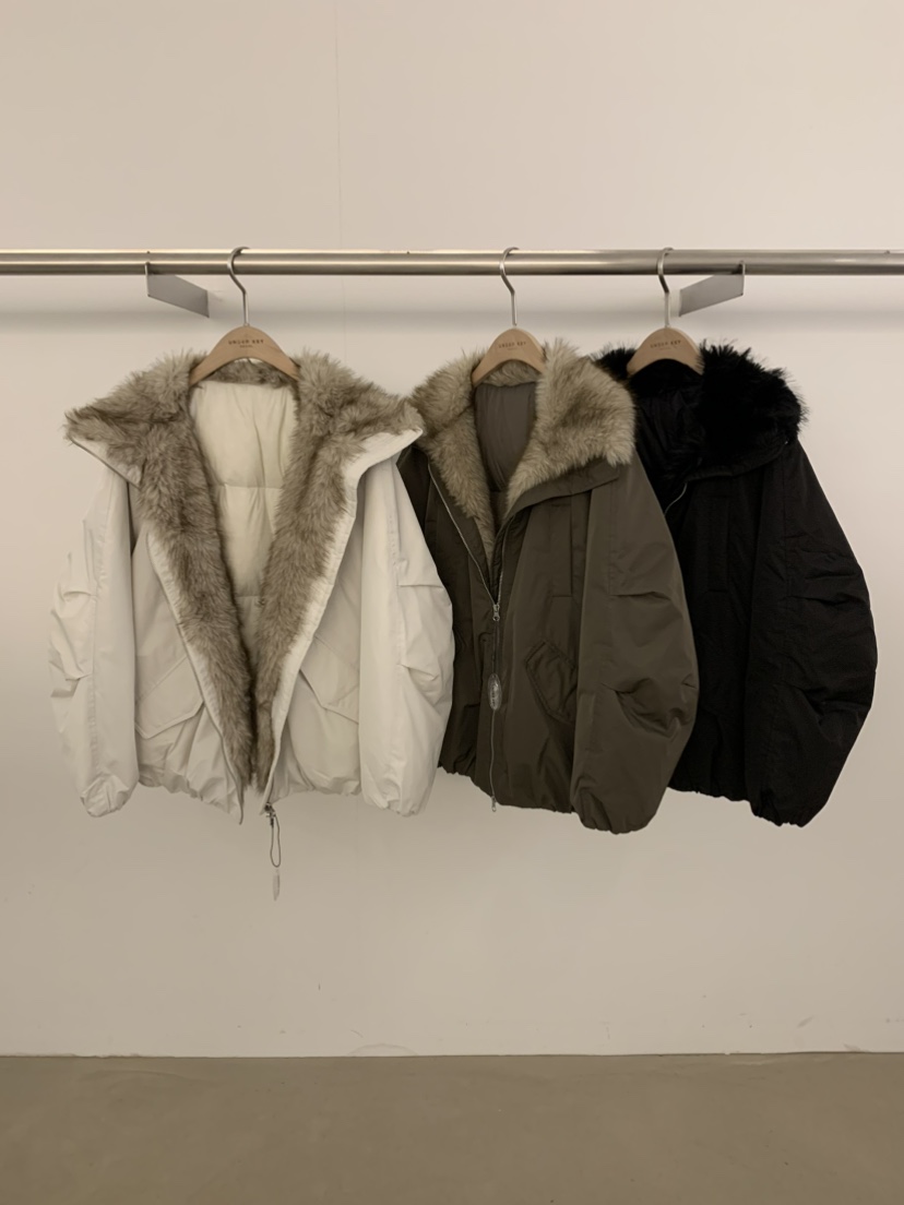 UNDER KEY東大門直郵26秋冬毛領短款羽絨服羽絨服落肩寬松鴨絨UNDER KEY短款羽絨服