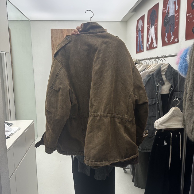 CHAV韓國代購26秋冬復古工裝毛里夾克可調節立內里毛的不夾棉CHAV夾克