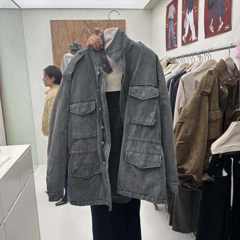 CHAV韓國代購26秋冬復古工裝毛里夾克可調節立內里毛的不夾棉CHAV夾克圖色2