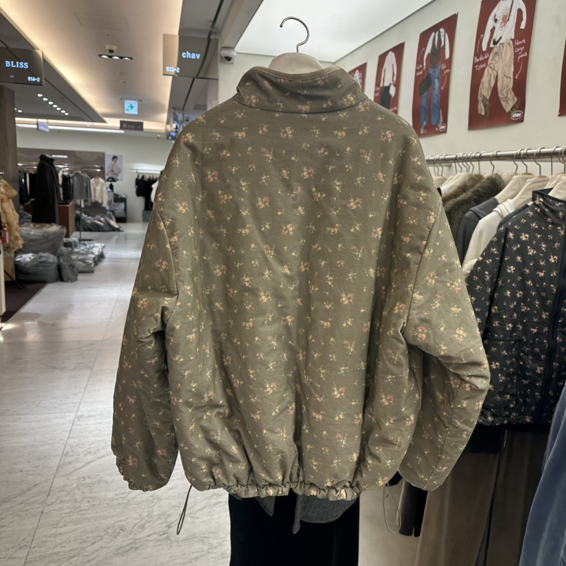 CHAV韓國直郵26秋冬碎花立領棉服短款棉服拉鏈開合棉服兩面穿CHAV短款棉服