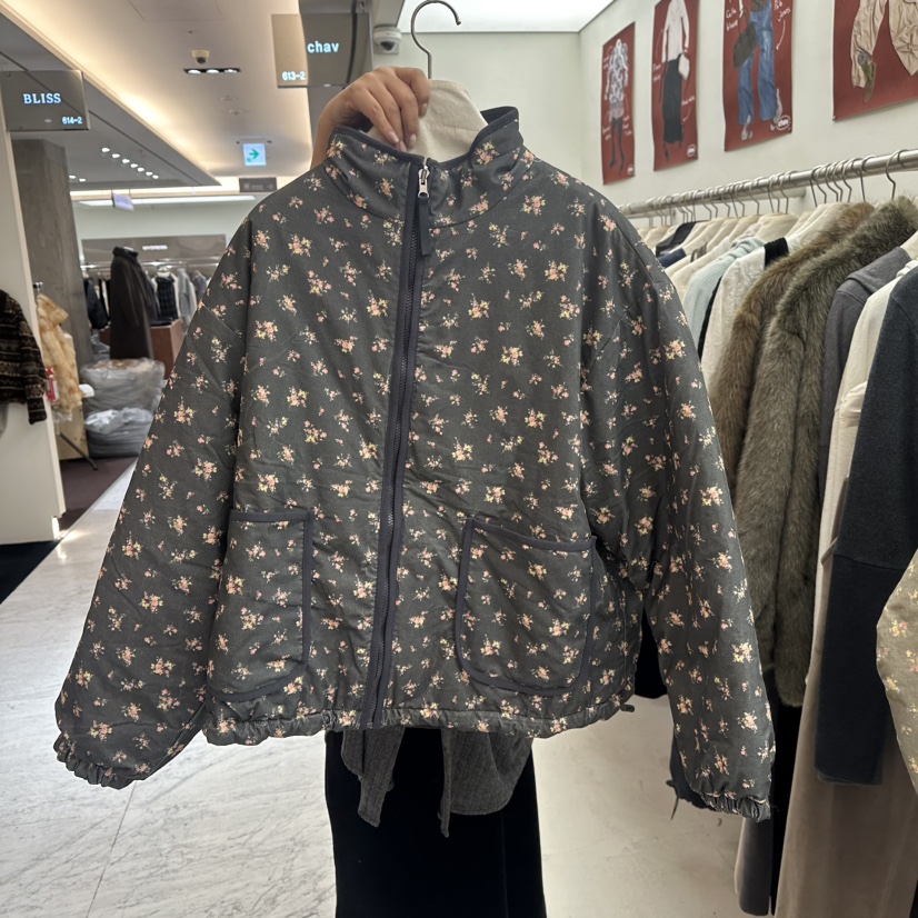 CHAV韓國直郵26秋冬碎花立領棉服短款棉服拉鏈開合棉服兩面穿CHAV短款棉服圖色2