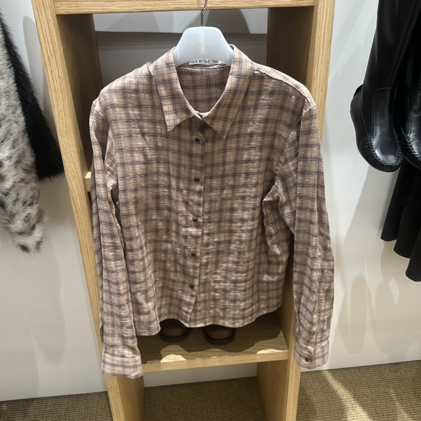 SHOP_WE ARE東大門代購26秋冬直筒格紋長袖襯衫蕾絲衫單排扣直SHOP_WE ARE襯衫/蕾絲衫圖色2
