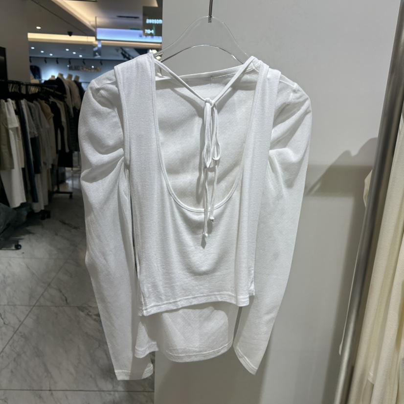 TOPDRESSING韓國直郵26秋冬蕩領假兩件上衣吊帶背心假兩件不含TOPDRESSING吊帶/背心