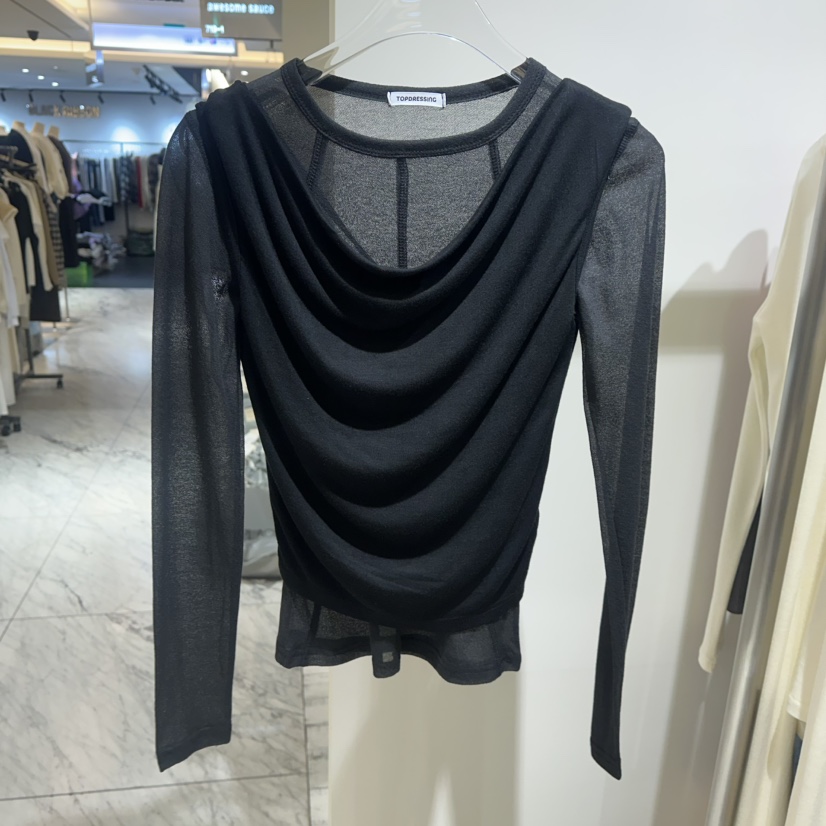 TOPDRESSING韓國直郵26秋冬蕩領假兩件上衣吊帶背心假兩件不含TOPDRESSING吊帶/背心圖色2