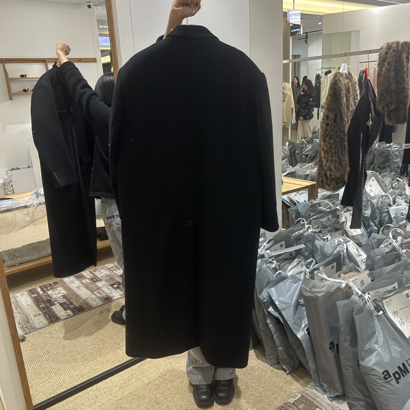 SHOP_WE ARE東大門直郵26秋冬中長單排扣毛呢大衣中長款大衣翻SHOP_WE ARE中長款大衣