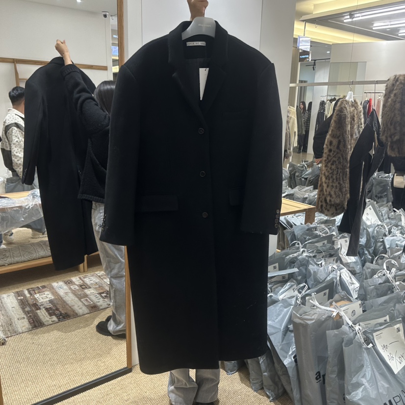 SHOP_WE ARE東大門直郵26秋冬中長單排扣毛呢大衣中長款大衣翻SHOP_WE ARE中長款大衣圖色2黑色