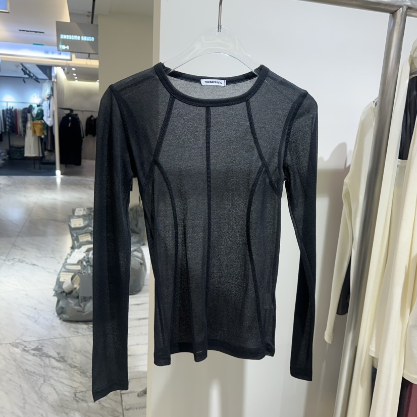 TOPDRESSING東大門實拍26秋冬修身透視剪裁T恤長袖T恤修身透視TOPDRESSING長袖T恤圖色2
