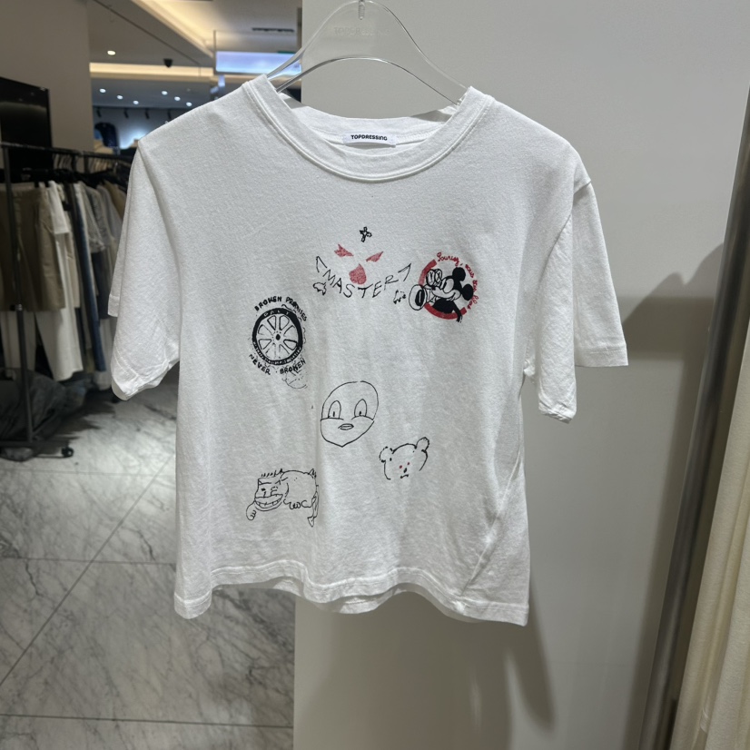 TOPDRESSING東大門代購26秋冬童趣卡通印花短款T恤印花短款落TOPDRESSINGT恤圖色1