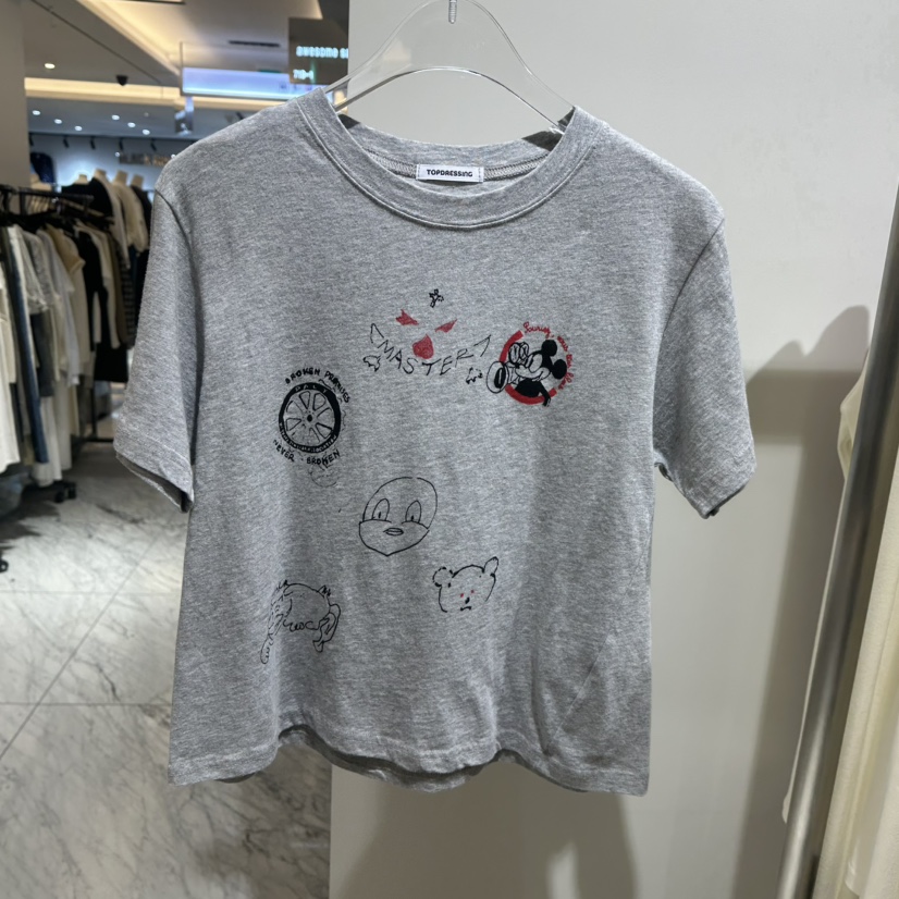 TOPDRESSING東大門代購26秋冬童趣卡通印花短款T恤印花短款落TOPDRESSINGT恤圖色2