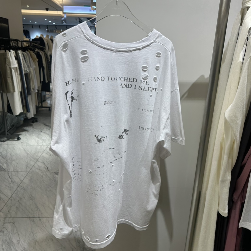TOPDRESSING東大門直郵26秋冬破洞印花寬松T恤染色破洞落肩寬TOPDRESSINGT恤