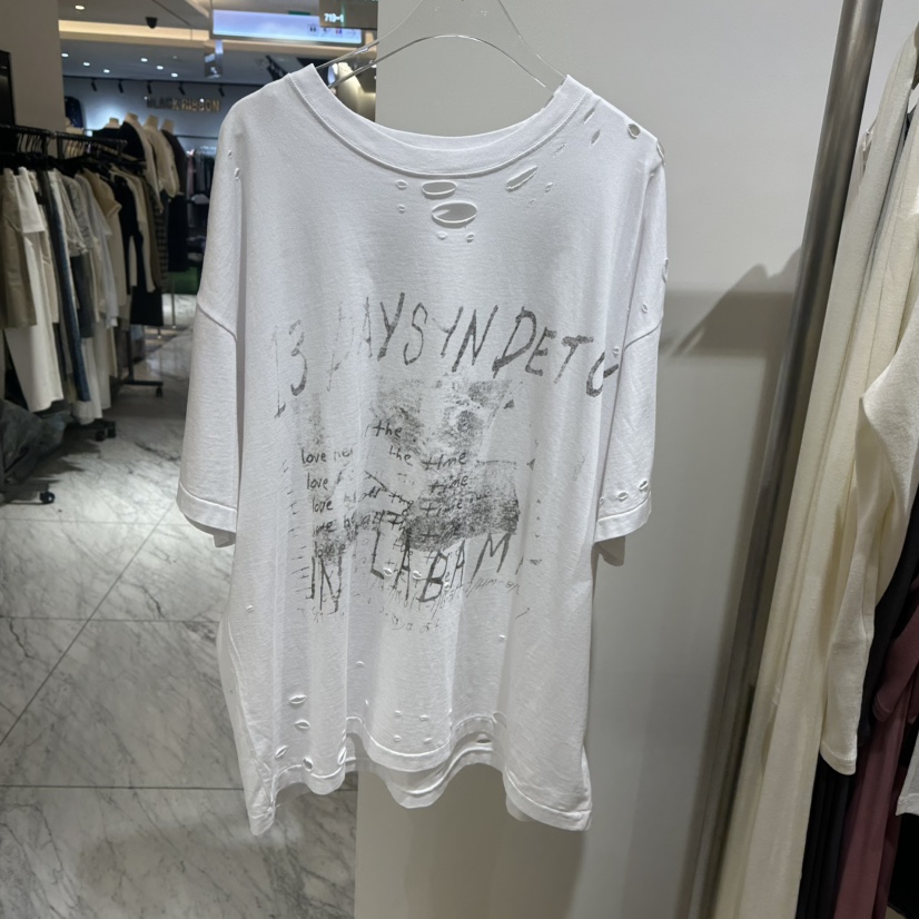 TOPDRESSING東大門直郵26秋冬破洞印花寬松T恤染色破洞落肩寬TOPDRESSINGT恤圖色1