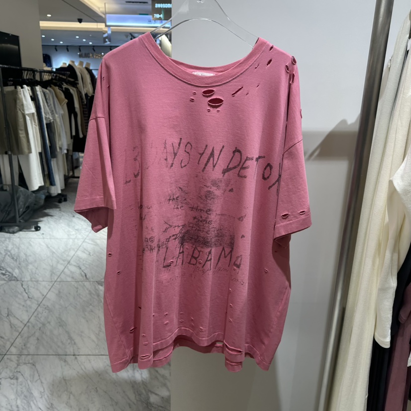 TOPDRESSING東大門直郵26秋冬破洞印花寬松T恤染色破洞落肩寬TOPDRESSINGT恤圖色2