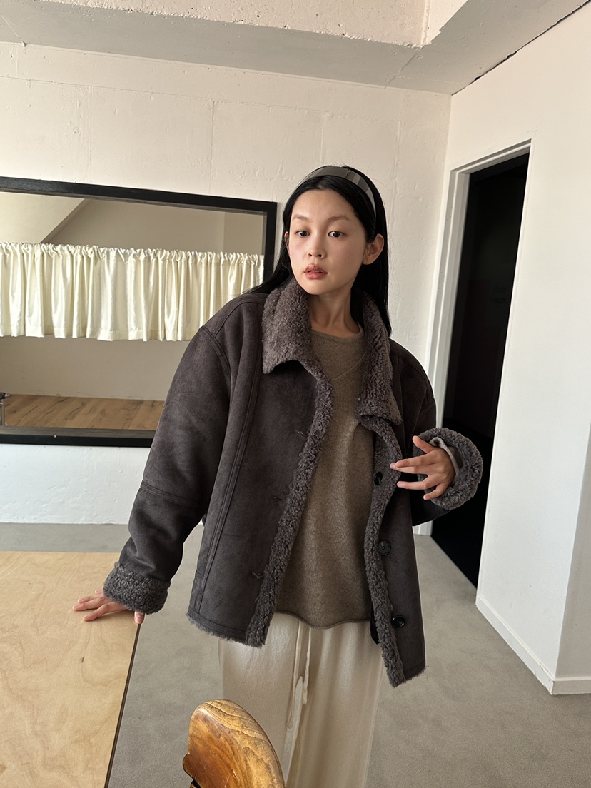 BOHEME_NDE韓國直郵26秋冬立領毛絨夾克兩面穿兩面穿單排扣口BOHEME_NDE夾克