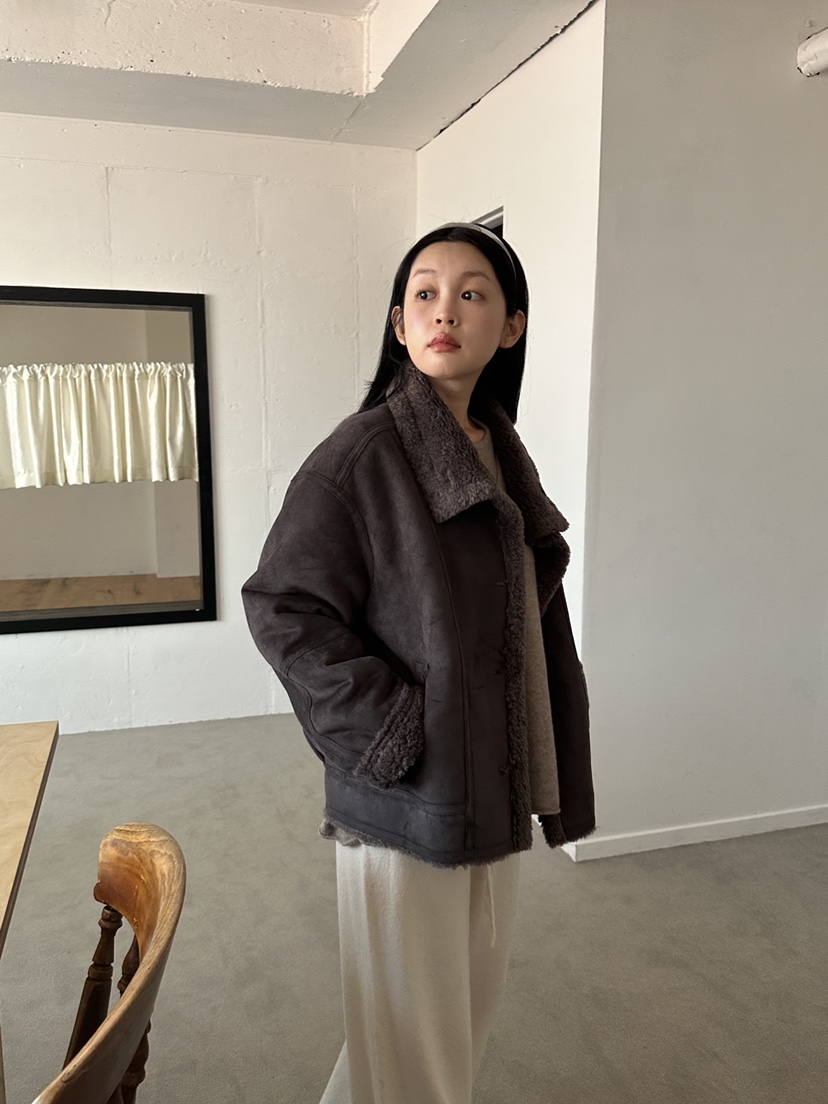 BOHEME_NDE韓國直郵26秋冬立領毛絨夾克兩面穿兩面穿單排扣口BOHEME_NDE夾克