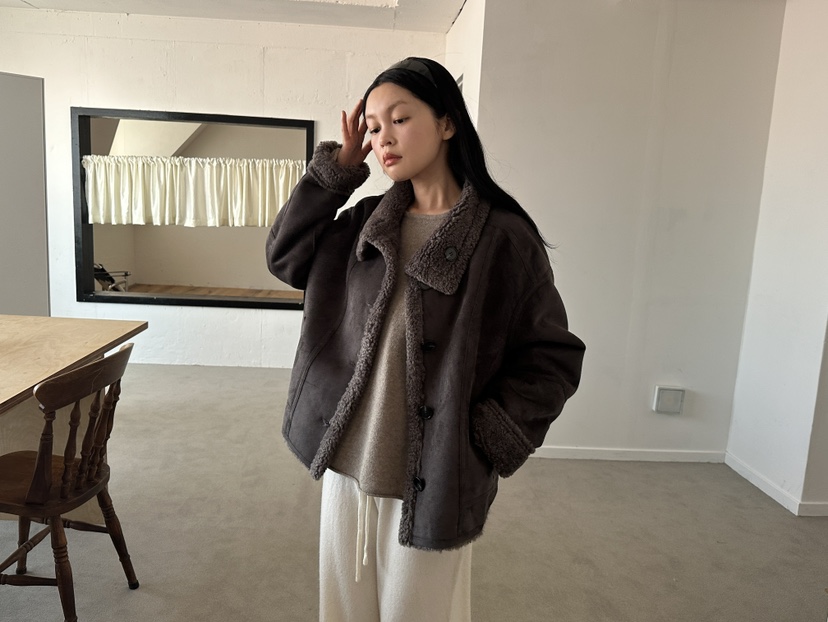 BOHEME_NDE韓國直郵26秋冬立領毛絨夾克兩面穿兩面穿單排扣口BOHEME_NDE夾克
