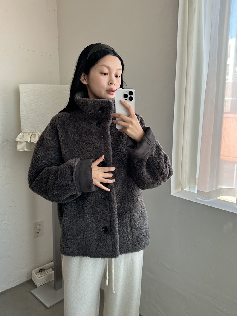 BOHEME_NDE韓國直郵26秋冬立領毛絨夾克兩面穿兩面穿單排扣口BOHEME_NDE夾克