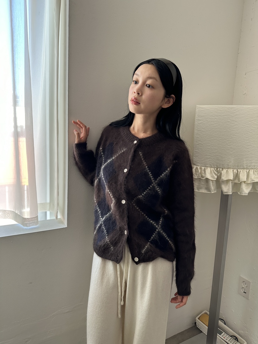 BOHEME_NDE東大門直郵26秋冬復古菱格針織開衫單排扣開襟衫落BOHEME_NDE開衫