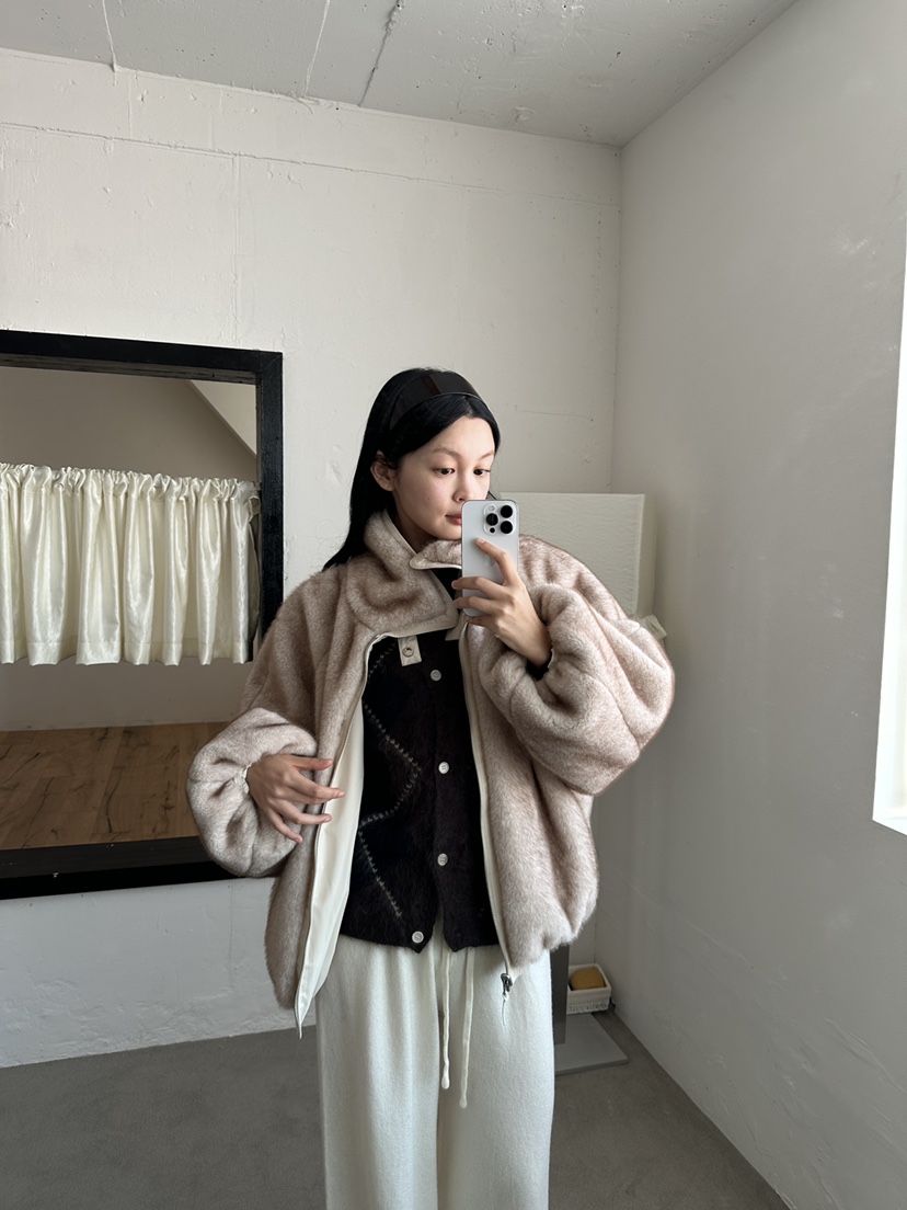 BOHEME_NDE韓國代購26秋冬兩面穿毛領夾克毛領可拆兩面穿貂皮BOHEME_NDE夾克