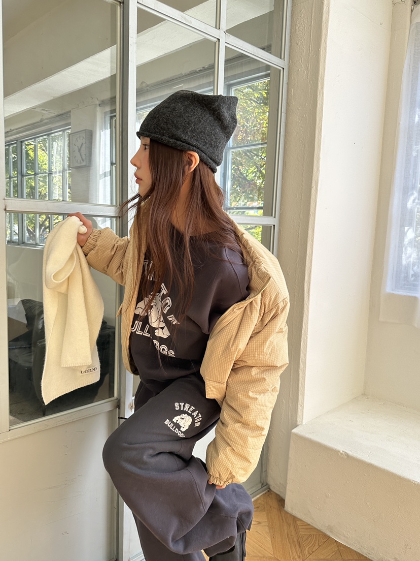 UNBOUND東大門實拍26秋冬短款格紋羽絨外套短款羽絨服拉鏈開合UNBOUND短款羽絨服
