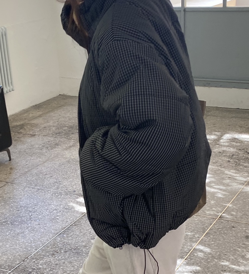 UNBOUND東大門實拍26秋冬短款格紋羽絨外套短款羽絨服拉鏈開合UNBOUND短款羽絨服