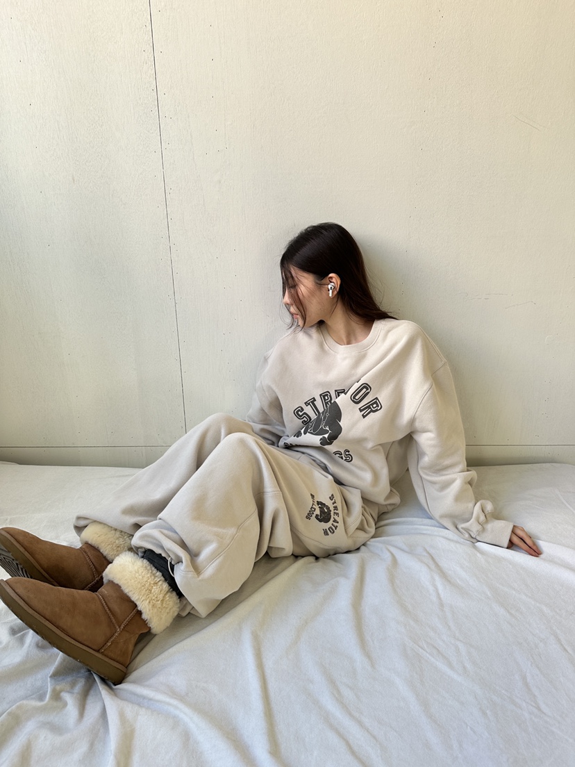 UNBOUND韓國代購26秋冬圓領印花加絨衛衣加絨落肩UNBOUND衛衣