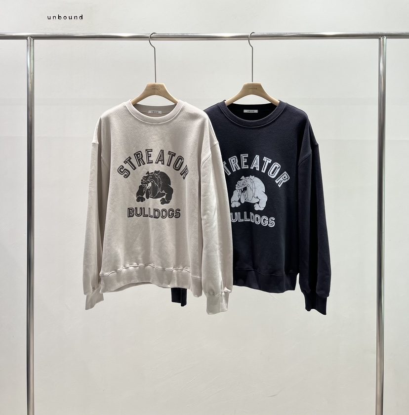 UNBOUND韓國代購26秋冬圓領印花加絨衛衣加絨落肩UNBOUND衛衣