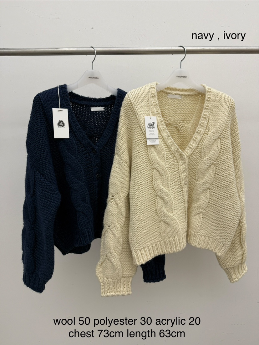 CM_centimeter東大門代購26秋冬手工絞花針織開衫單排扣V領落CM_centimeter開衫
