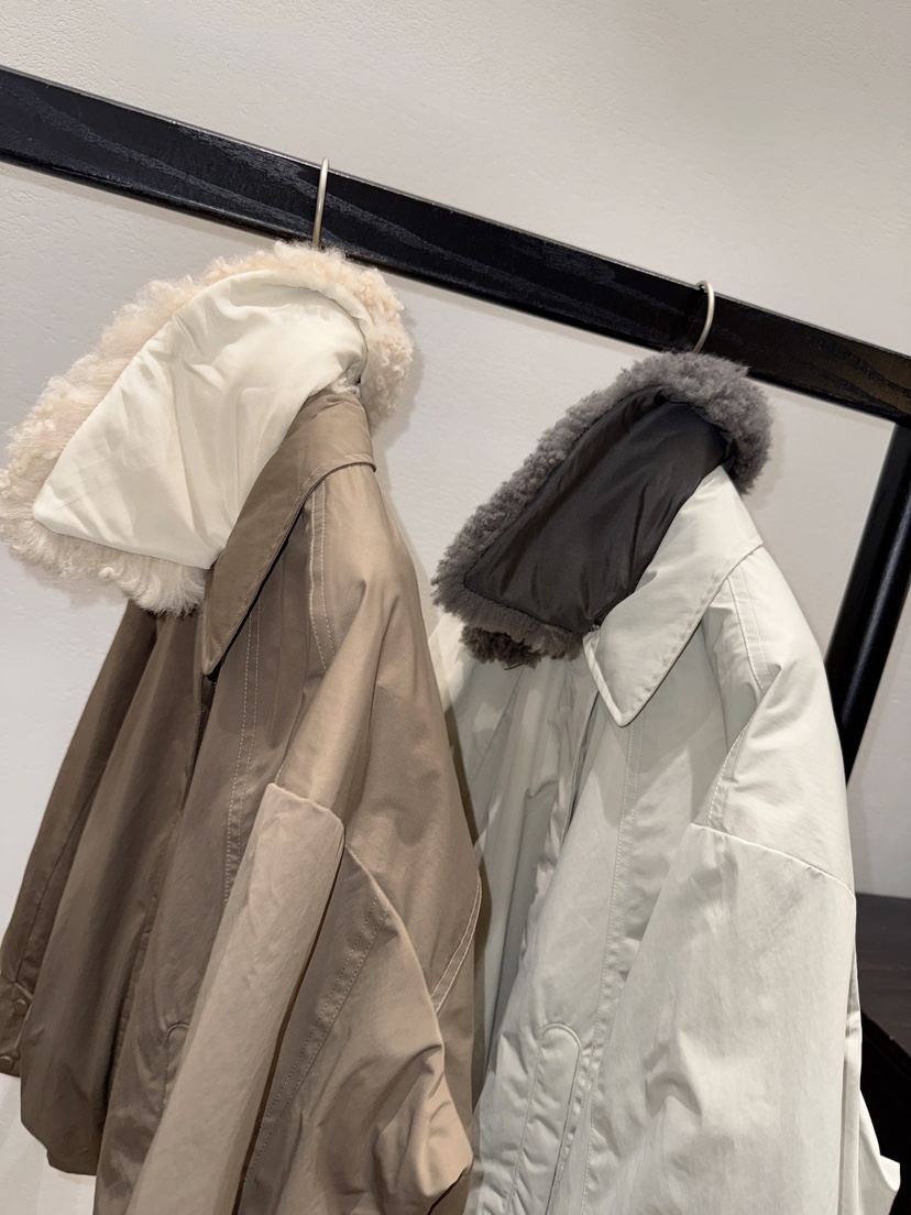 BOHEME_NDE韓國代購26秋冬毛領短款羽絨服羊皮落肩紐扣絎縫BOHEME_NDE短款羽絨服