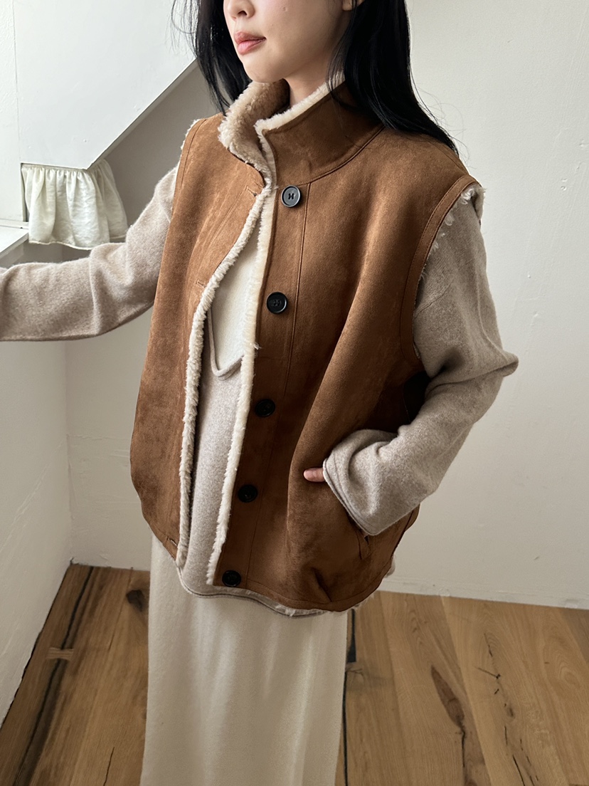 BOHEME_NDE東大門直郵26秋冬兩面穿立領馬甲兩面可穿兩面穿毛BOHEME_NDE馬甲
