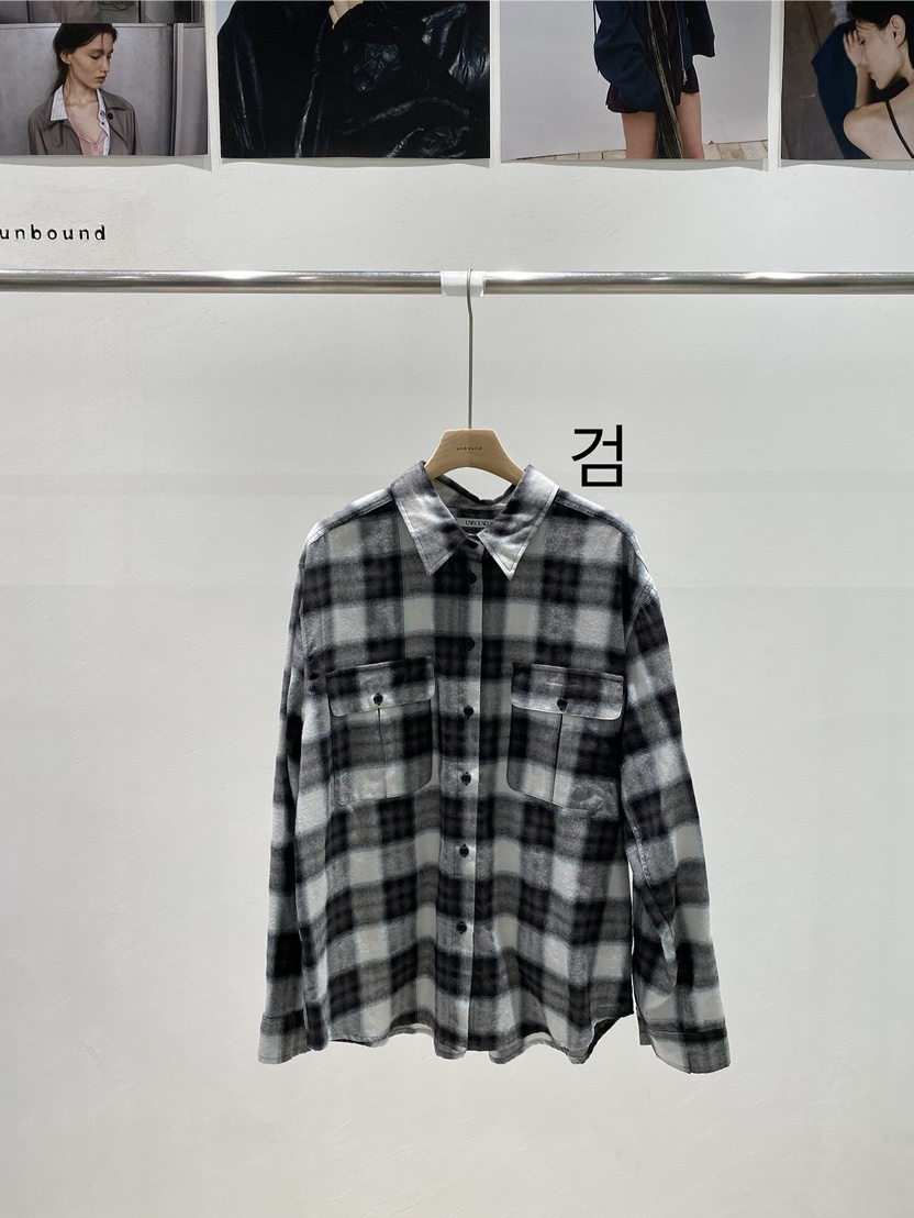UNBOUND韓國代購26秋冬寬松格紋長袖襯衫蕾絲衫翻領寬松UNBOUND襯衫/蕾絲衫圖色2