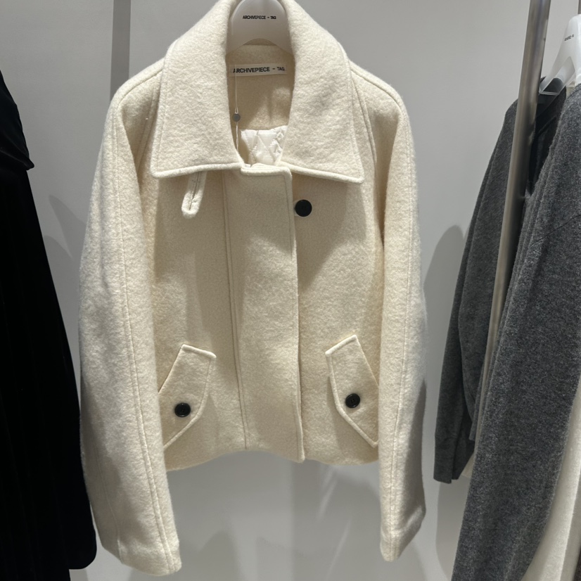 ARCHIVEPIECE TAG東大門代購26秋冬短款夾棉大衣短款大衣單排ARCHIVEPIECE TAG短款大衣圖色1