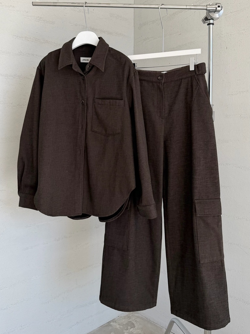 URBANE cloth韓國代購26秋冬高腰工裝闊腿褲休閑褲闊腿褲口袋URBANE cloth休閑褲
