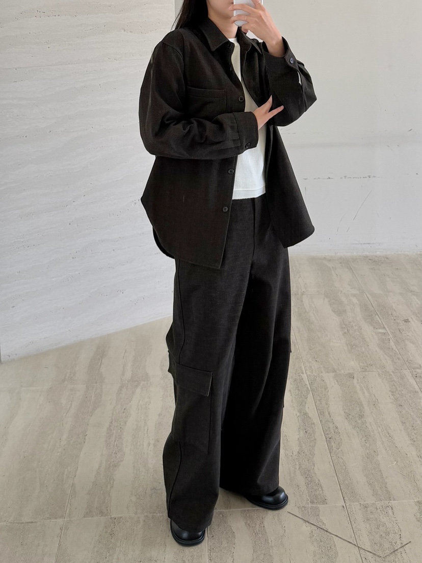 URBANE cloth韓國代購26秋冬高腰工裝闊腿褲休閑褲闊腿褲口袋URBANE cloth休閑褲