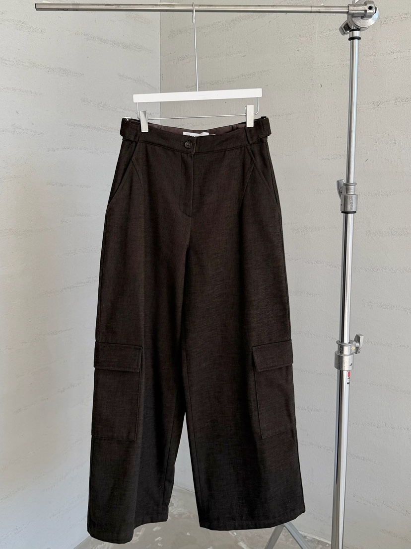 URBANE cloth韓國代購26秋冬高腰工裝闊腿褲休閑褲闊腿褲口袋URBANE cloth休閑褲圖色1