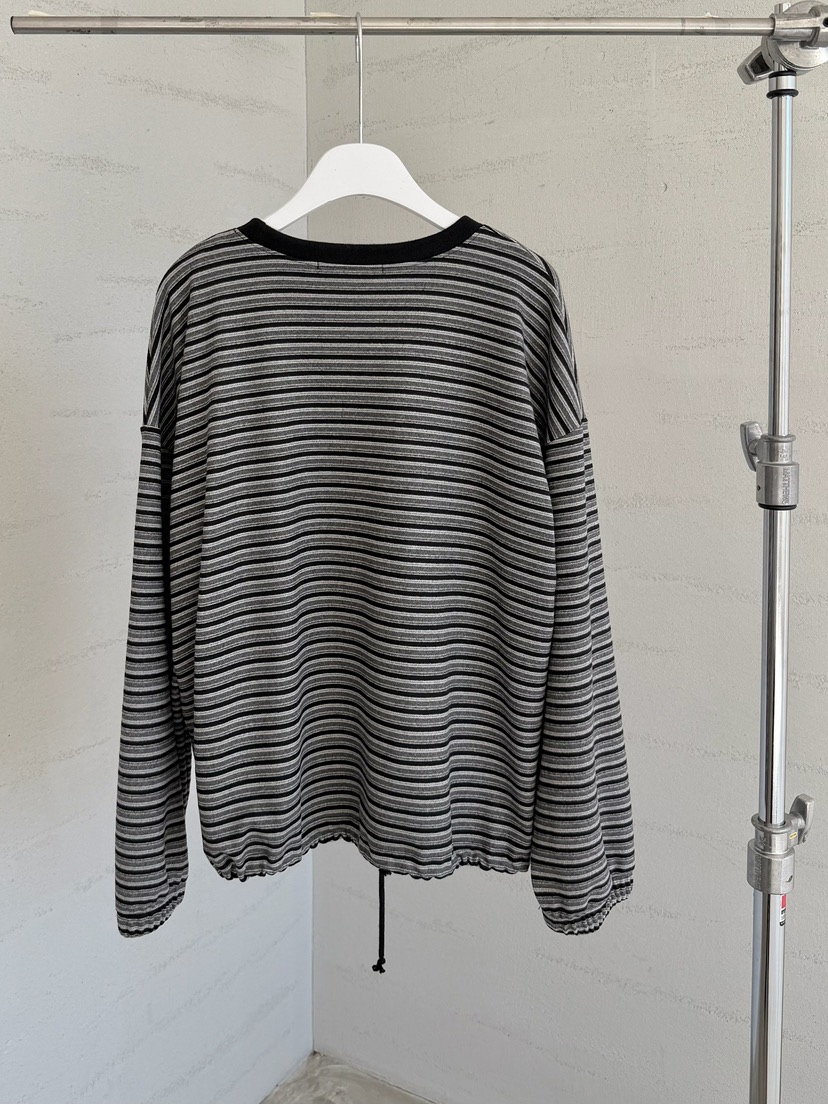 URBANE cloth東大門直郵26秋冬抽繩下擺條紋長袖T恤抽繩落肩URBANE cloth長袖T恤