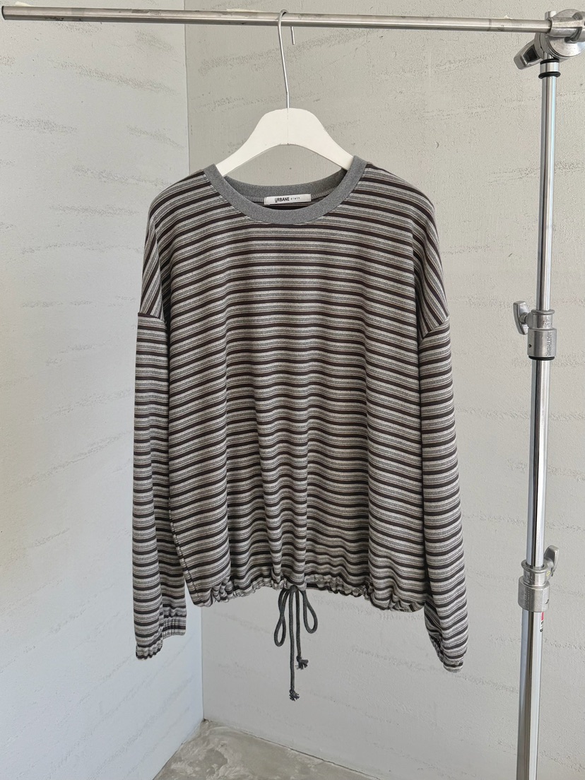 URBANE cloth東大門直郵26秋冬抽繩下擺條紋長袖T恤抽繩落肩URBANE cloth長袖T恤圖色2