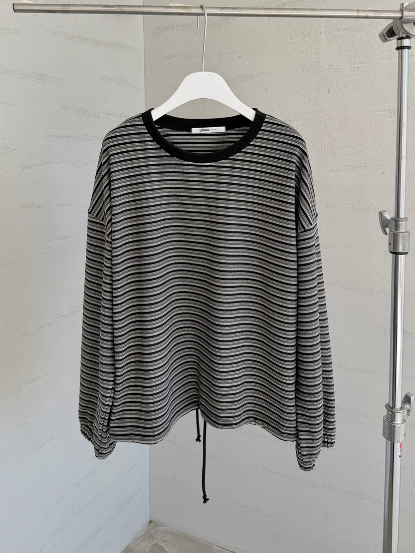URBANE cloth東大門直郵26秋冬抽繩下擺條紋長袖T恤抽繩落肩URBANE cloth長袖T恤圖色3