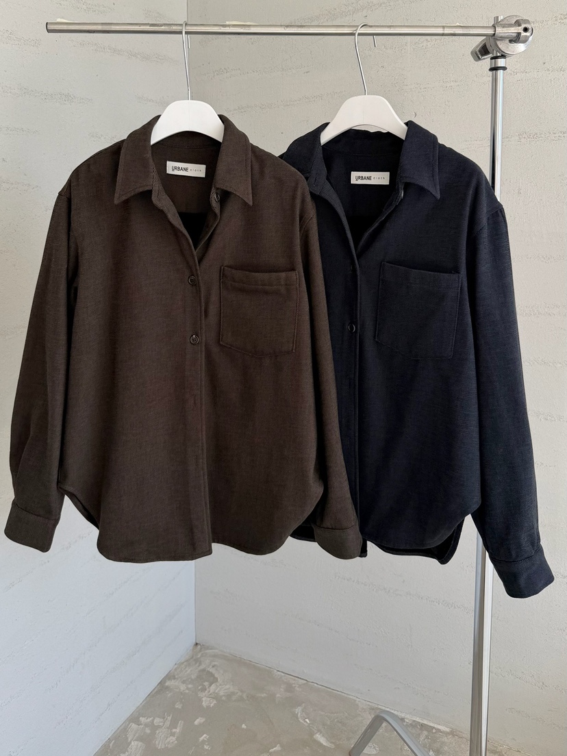 URBANE cloth東大門直郵26秋冬加絨落肩襯衫蕾絲衫單排扣毛絨URBANE cloth襯衫/蕾絲衫