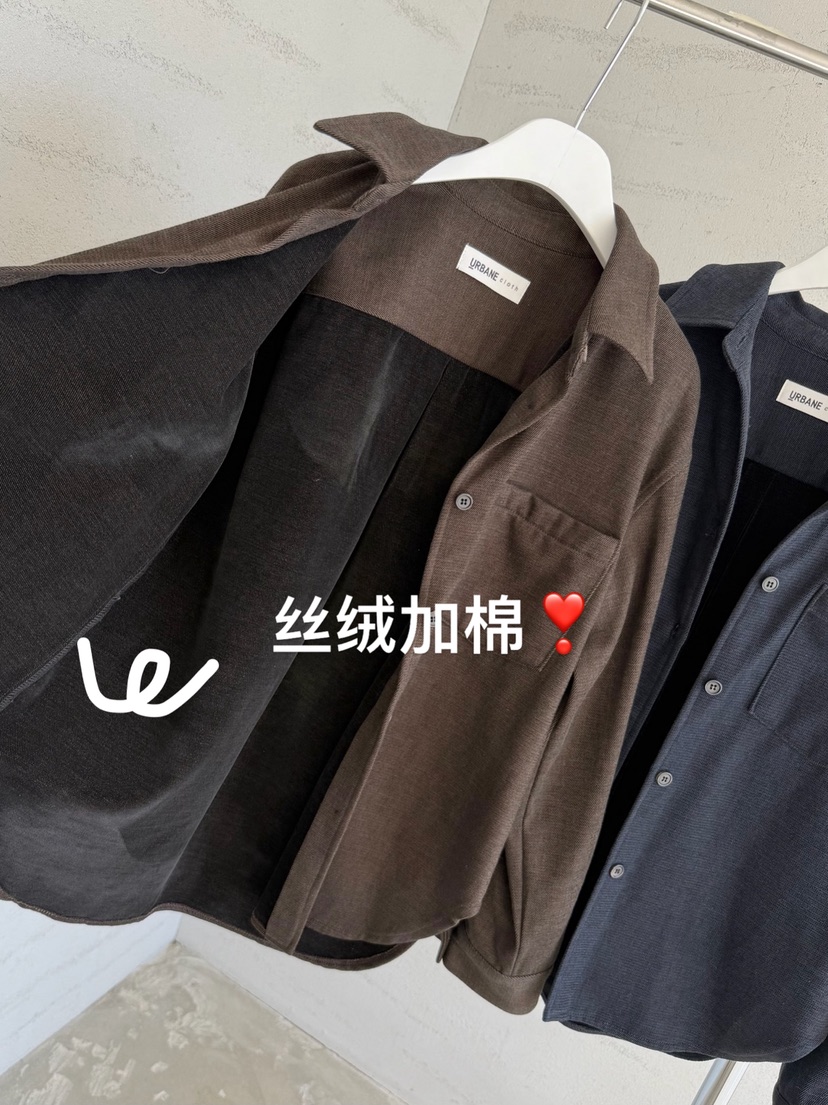 URBANE cloth東大門直郵26秋冬加絨落肩襯衫蕾絲衫單排扣毛絨URBANE cloth襯衫/蕾絲衫