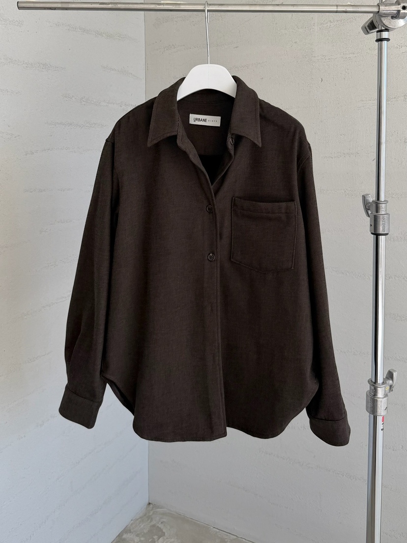 URBANE cloth東大門直郵26秋冬加絨落肩襯衫蕾絲衫單排扣毛絨URBANE cloth襯衫/蕾絲衫圖色1