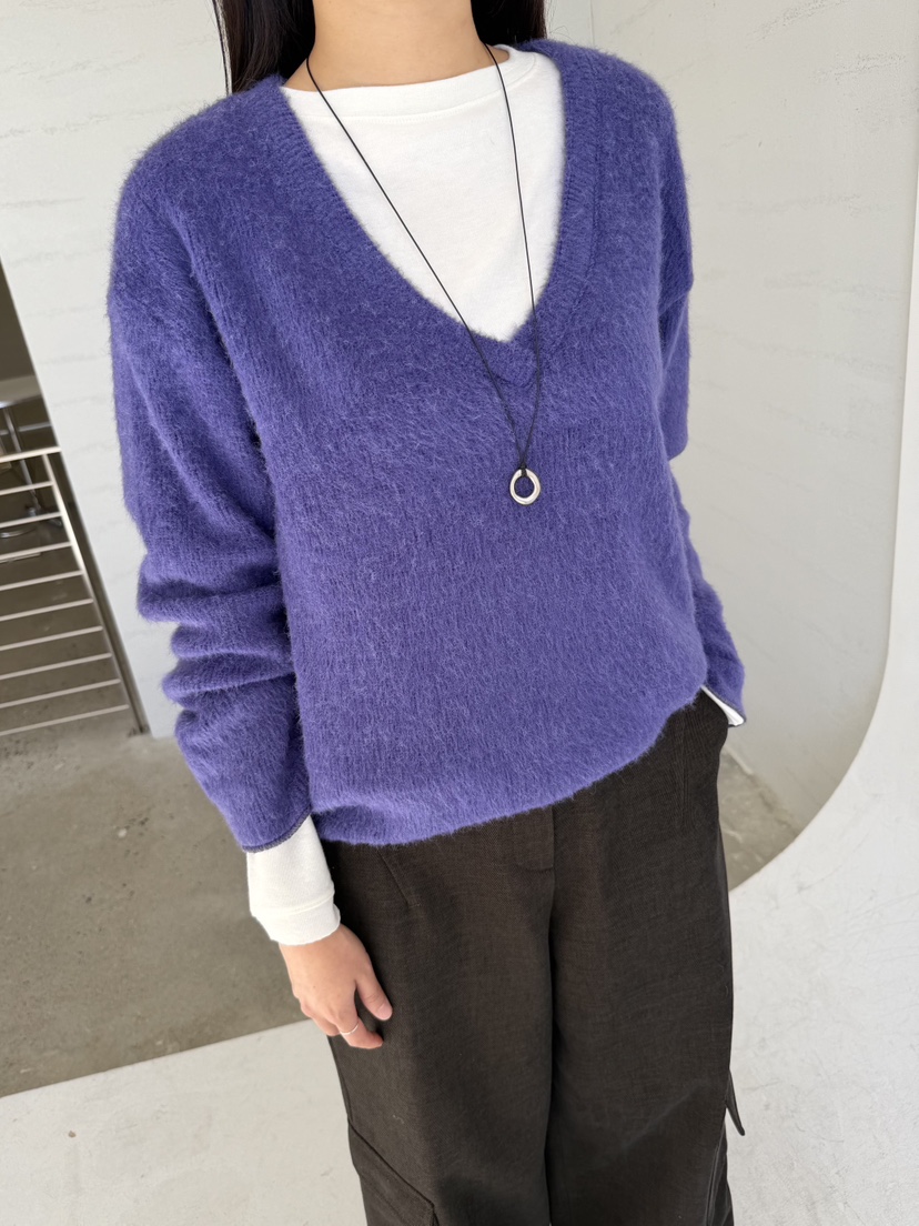 URBANE cloth東大門直郵26秋冬深V領長毛絨毛衣深V領落肩URBANE cloth毛衣